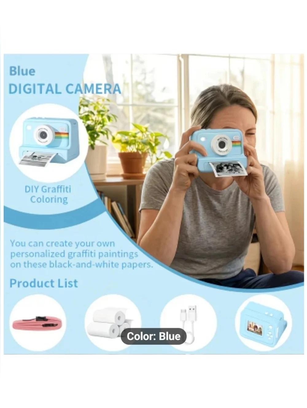 DIY Blue Instant 6X Zoom HD Video Recording Digital Camera